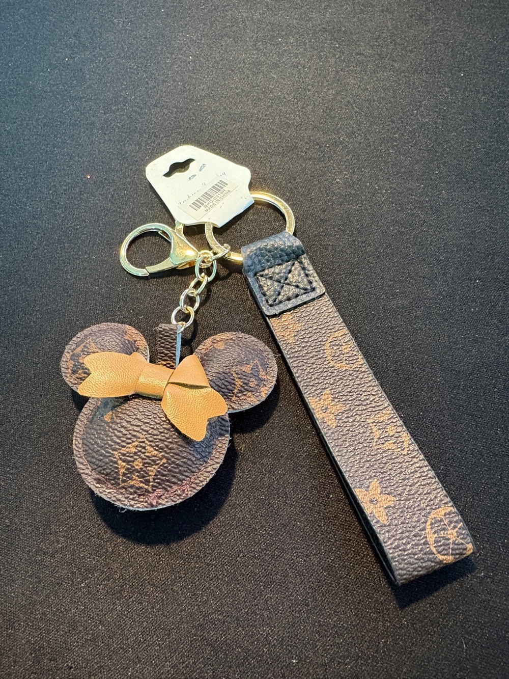 Designer-Inspired Brown and Tan Mickey Keychain Wristlet